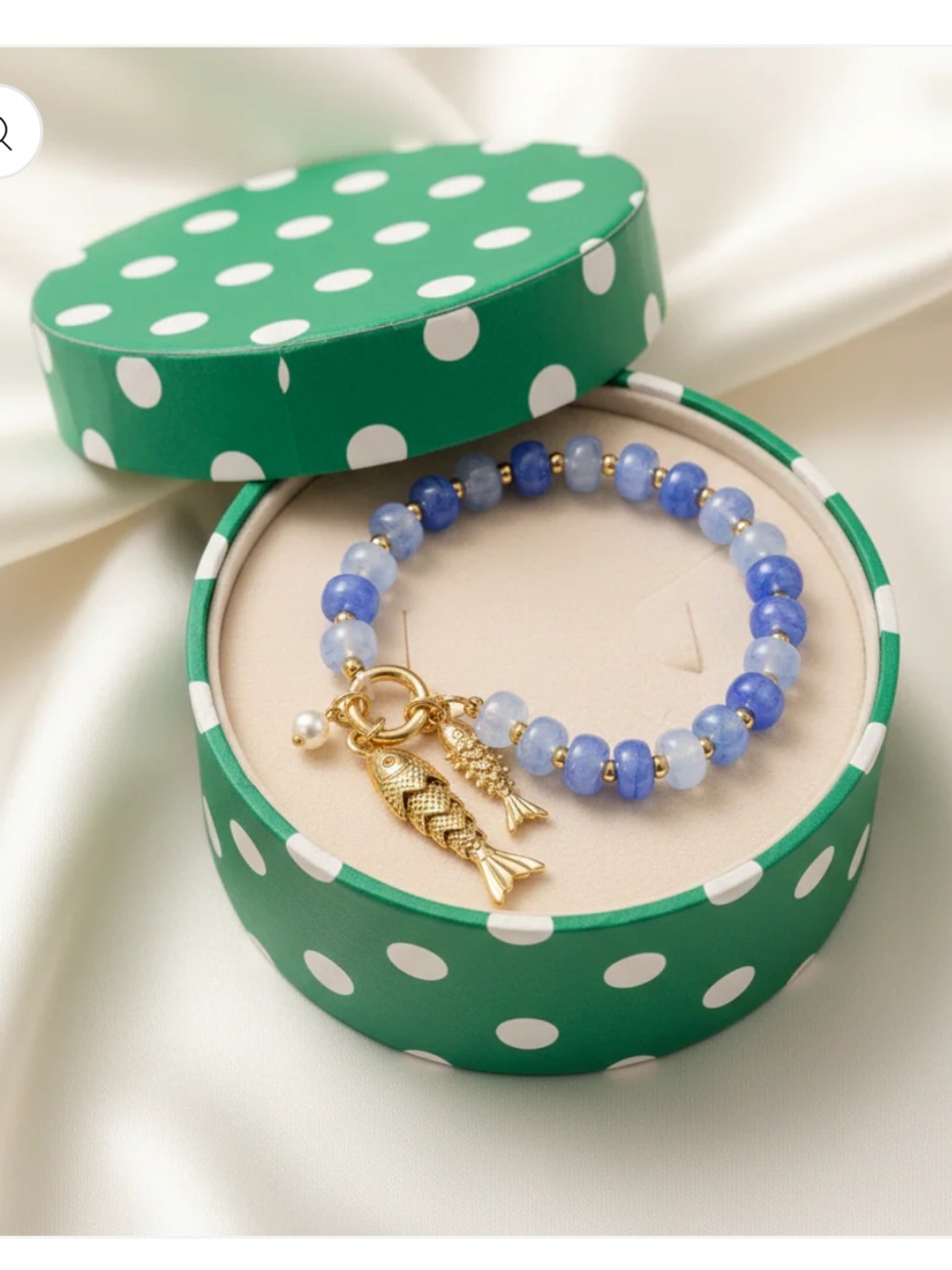 Marble Bead Elastic Bracelet with Gold Fish Charm